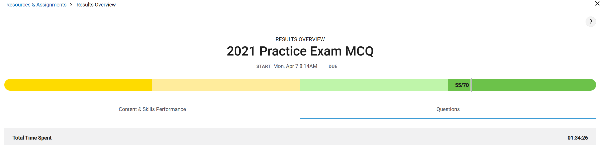 MCQ Score Screenshot